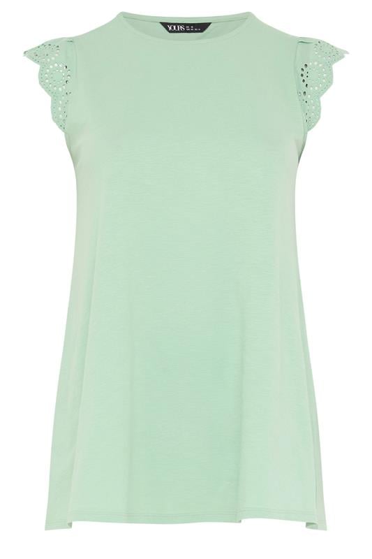 YOURS Plus Size Mint Green Broderie Anglaise Frill Vest Top | Yours Clothing 5