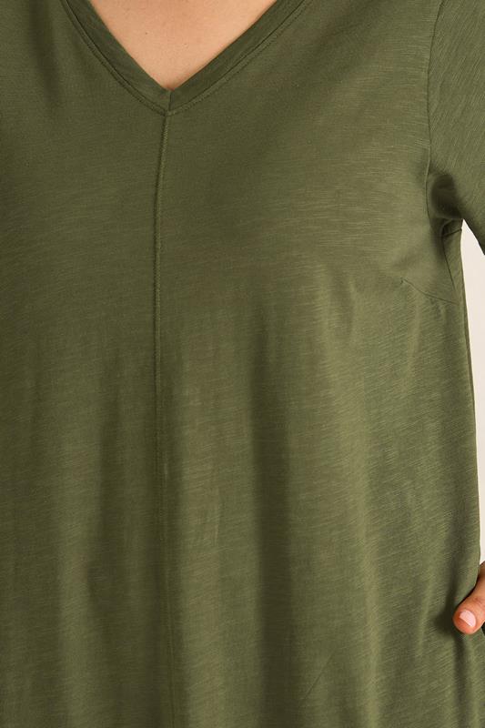 EVANS Plus Size Khaki Green Premium Cotton Dress | Evans 5