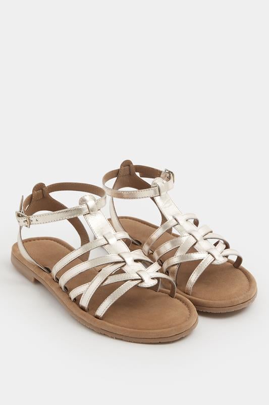  Yours Gold Faux Leather Gladiator Sandals in Extra Wide E Fit