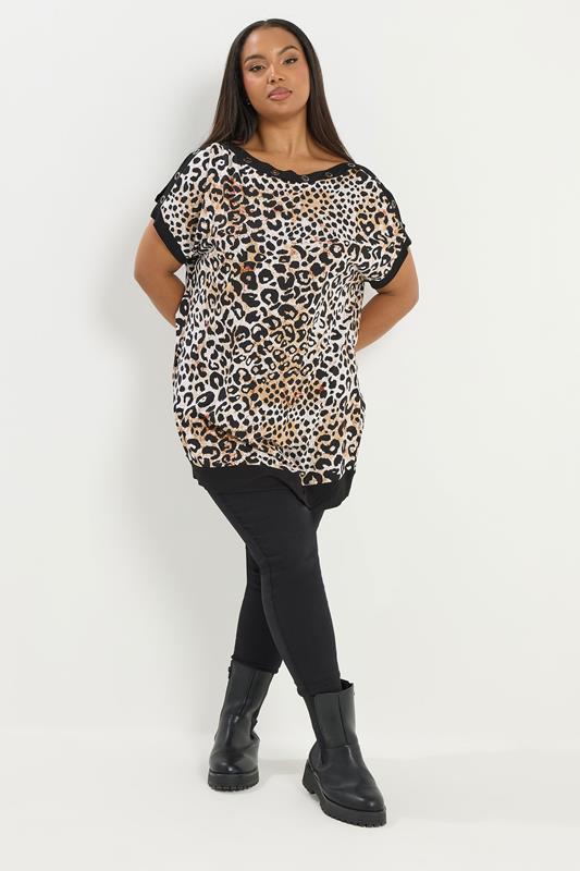 YOURS Plus Size Black Leopard Print Eyelet Top | Yours Clothing 1