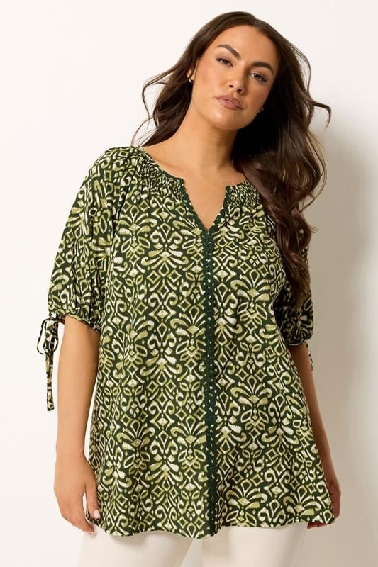 YOURS Curve Green Ikat Print Blouse