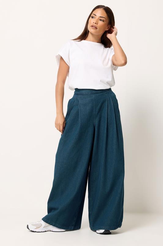  PixieGirl Petite Blue Cotton Pleat Front Wide Leg Jeans
