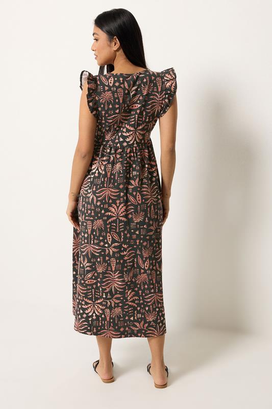 M&Co Petite Black Aztec Frill Sleeve Midi Dress | M&Co 2