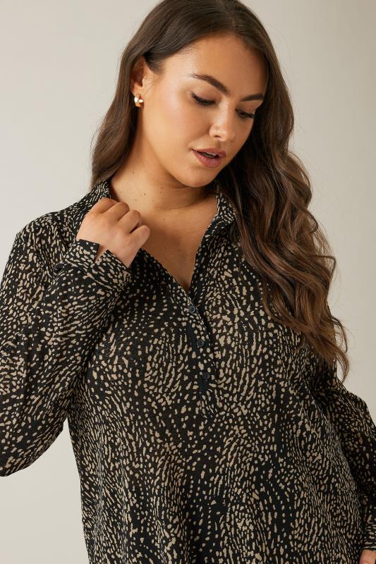 EVANS Plus Size Black Spot Print Half Placket Shirt | Evans 4
