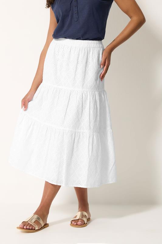  M&Co White Broderie Tiered Cotton Maxi Skirt