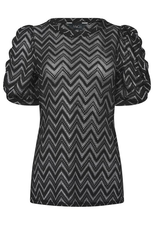 M&Co Black & Silver Glitter Chevron Ruched Sleeve Blouse | M&Co 6