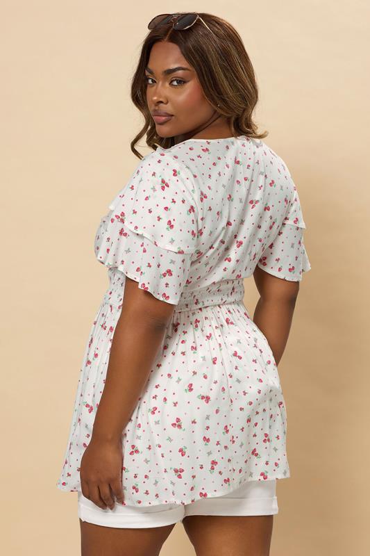 YOURS Plus Size White Strawberry Print Peplum Top | Yours Clothing 2