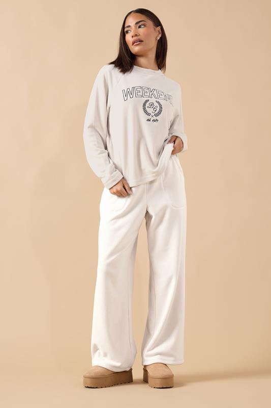 PixieGirl Petite Ivory White Fleece Wide Leg Trousers