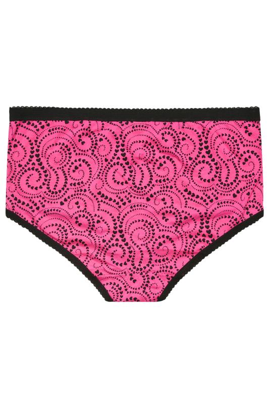 YOURS Plus Size 5 PACK Black & Pink Heart Swirl Print Full Briefs | Yours Clothing 8