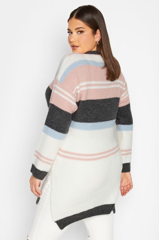 YOURS LUXURY Plus Size White & Pink Stripe Longline Jumper | Yours Clothing 3