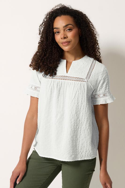  M&Co Ivory White Embroidered Cotton Ruffle Top