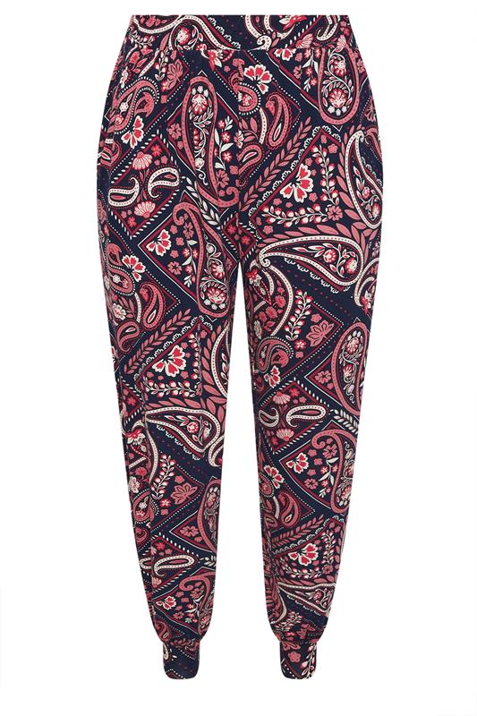 YOURS Plus Size Navy Blue Paisley Print Balloon Trousers | Yours Clothing 5