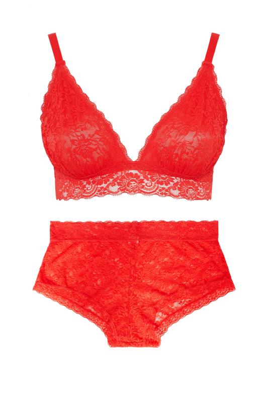 Plus Size Red Lace Triangle Bralette Lingerie Set | Yours Clothing 6