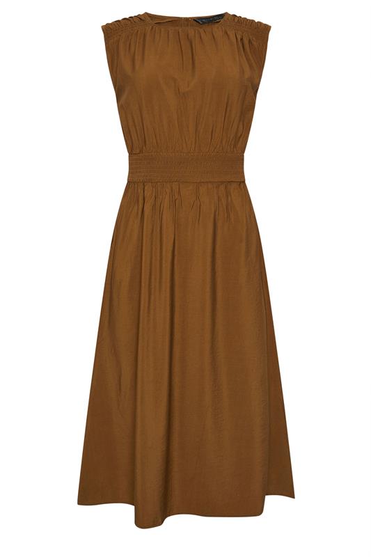 PixieGirl Petite Women's Brown Shirred Waist Maxi Dress | PixieGirl 6