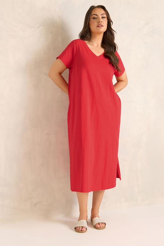 EVANS Plus Size Red Premium Cotton Dress | Evans 1