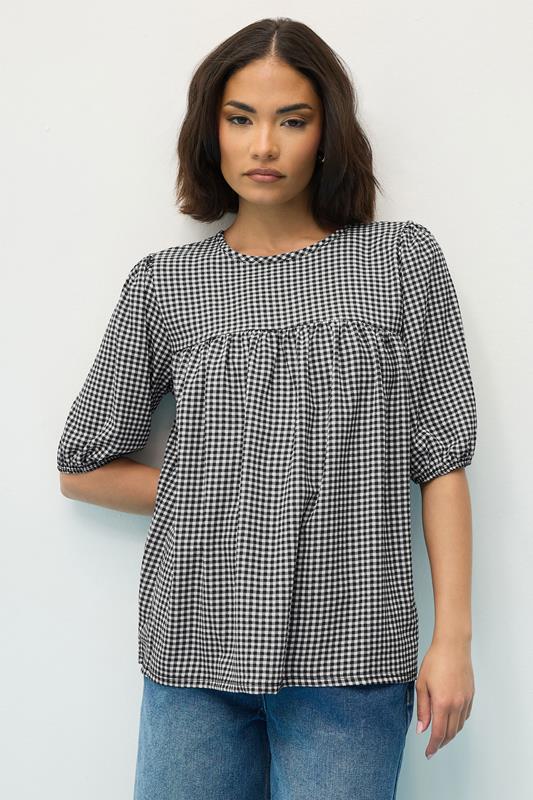 PixieGirl Petite Black Gingham Tie Back Top