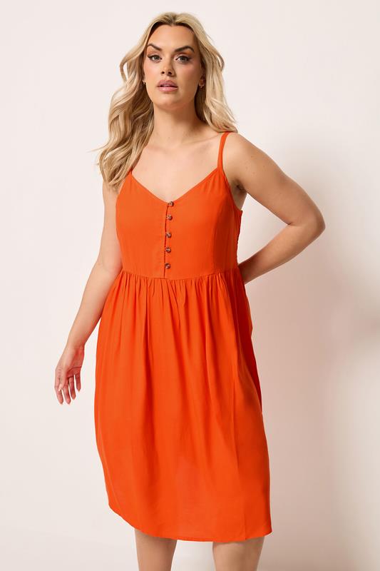 YOURS Plus Size Orange Strappy Midi Sundress | Yours Clothing 1