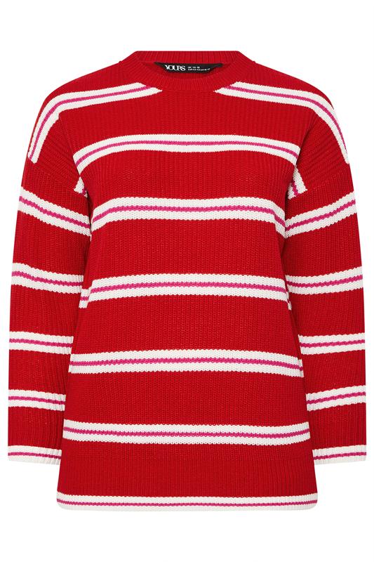 YOURS Plus Size Red Stripe Drop Shoulder Knitted Jumper | Yours Clothing 5