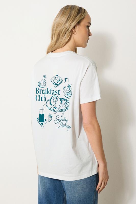 LTS Tall White Cotton 'Breakfast Club' Slogan T-Shirt | Long Tall Sally 2