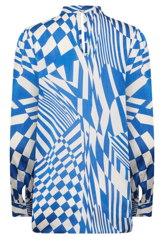 M&Co Blue Abstract Print High Neck Satin Blouse | M&Co 7
