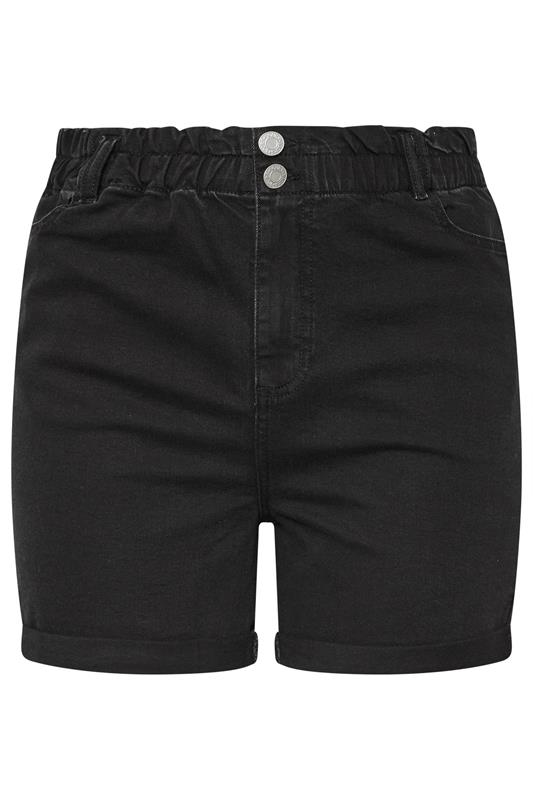 YOURS Plus Size Black Washed Elasticated Waist Turn Up Denim Shorts | Yours Clothing 5