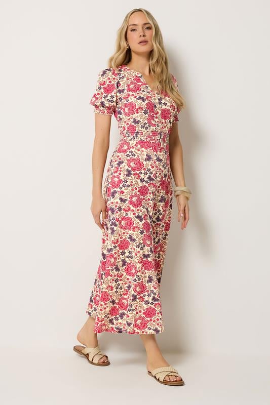 LTS Tall Natural Brown & Pink Floral Cotton Maxi Dress