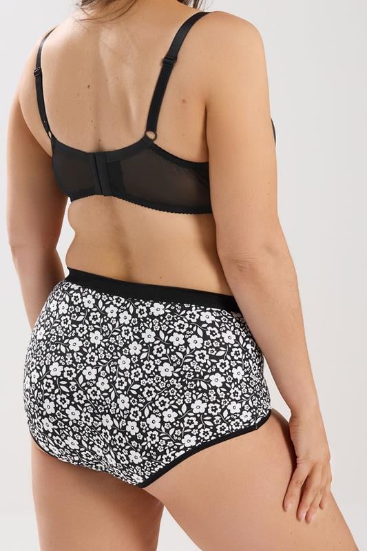 YOURSET 5 PACK Plus Size Black & White Floral Full Briefs | Yours Clothing 5
