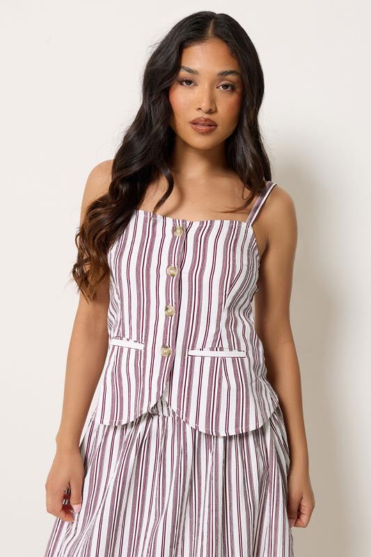 PixieGirl Petite Women's Burgundy Red Stripe Button Cami Top | PixieGirl  1