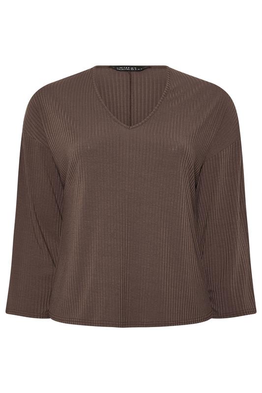 LIMITED COLLECTION Plus Size Brown Ribbed V-Neck Top | Yours Clothing 5