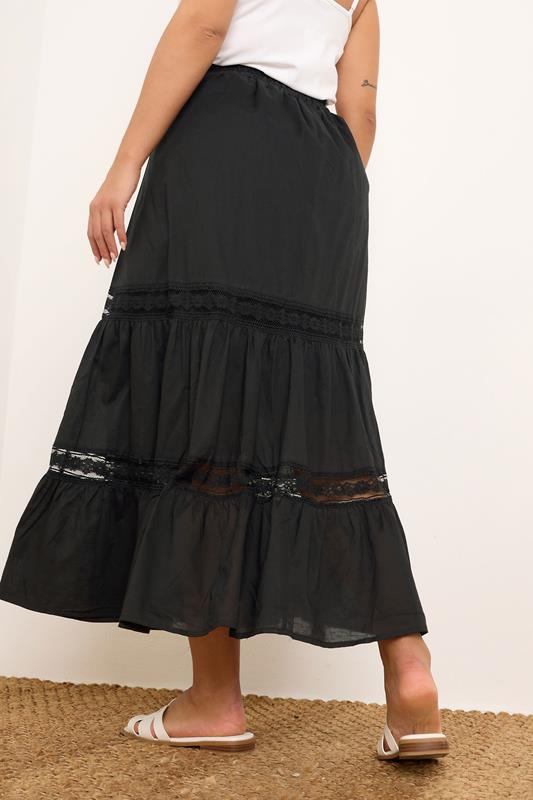 YOURS Plus Size Black Cotton Tiered Maxi Skirt | Yours Clothing 2