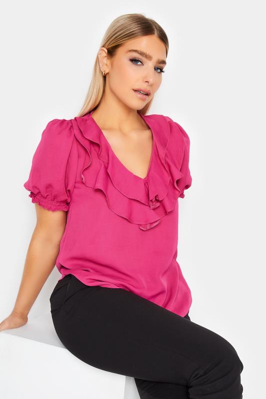 M&Co Hot Pink Frill Front Blouse | M&Co 1