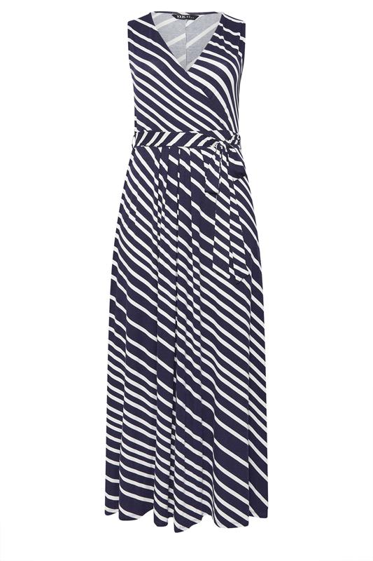 YOURS Plus Size Blue Strip Sleeveless Wrap Dress | Yours 5