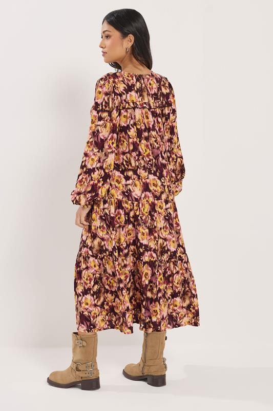 PixieGirl Petite Womens Brown Blurred Floral Ruffle Dress | PixieGirl 2