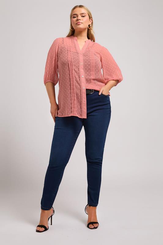 YOURS LONDON Plus Size Pink Dobby Crochet Trim Blouse | Yours Clothing 2