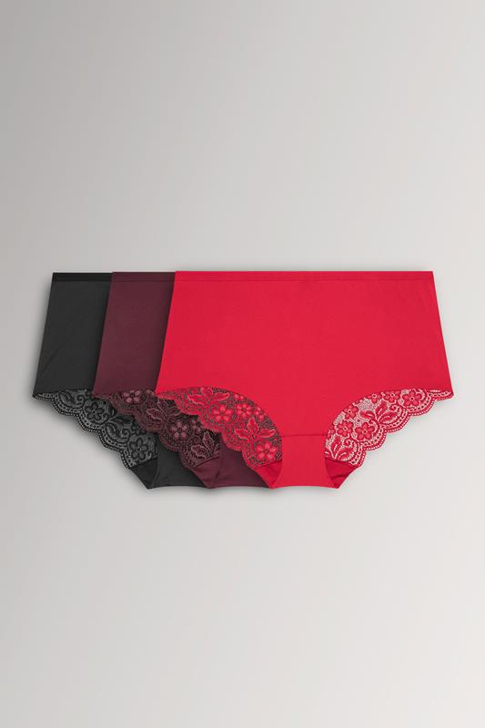YOURSET 3 PACK Curve Red Lace Back High Waisted Knickers