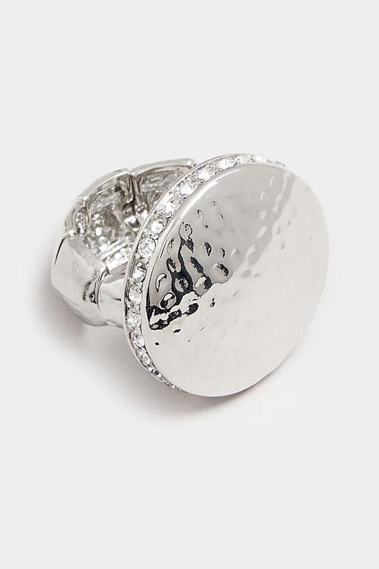  Yours Silver Tone Textured Diamante Stretch Ring