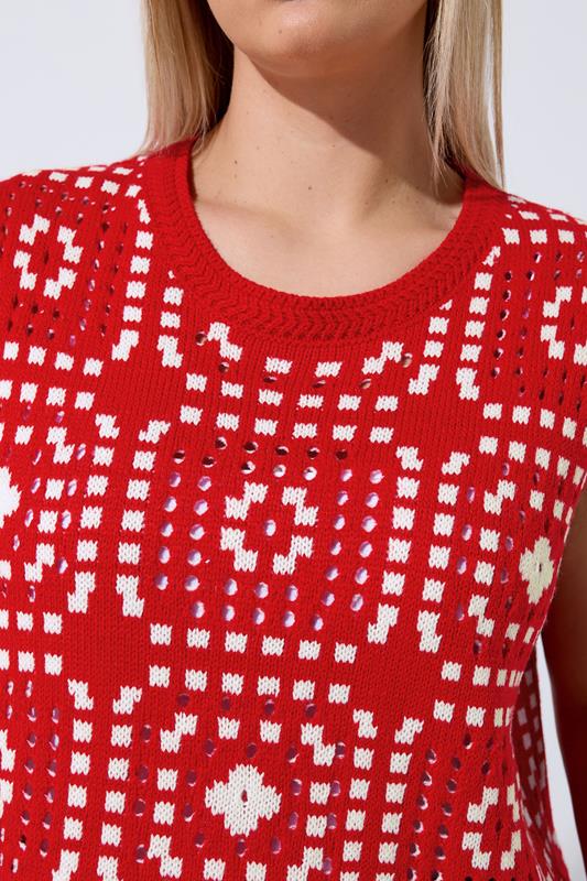 LIMITED COLLECTION Plus Size Red Knitted Crochet Vest | Yours Clothing 4