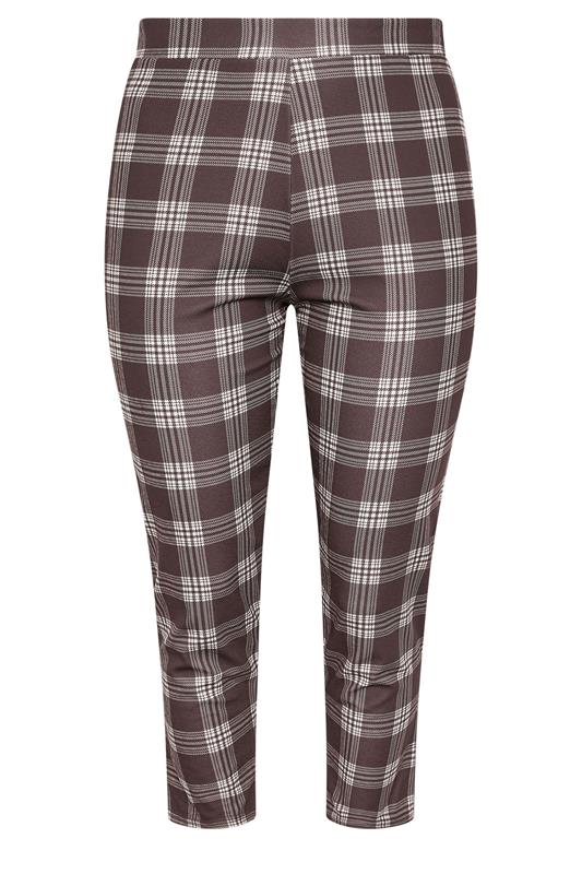 YOURS Plus Size Chocolate Brown Check Crepe Tapered Trousers | Yours Clothing 5