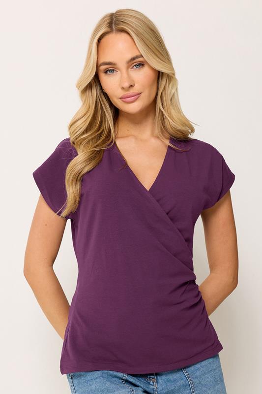  M&Co Berry Purple Grown-On Sleeve Wrap Top