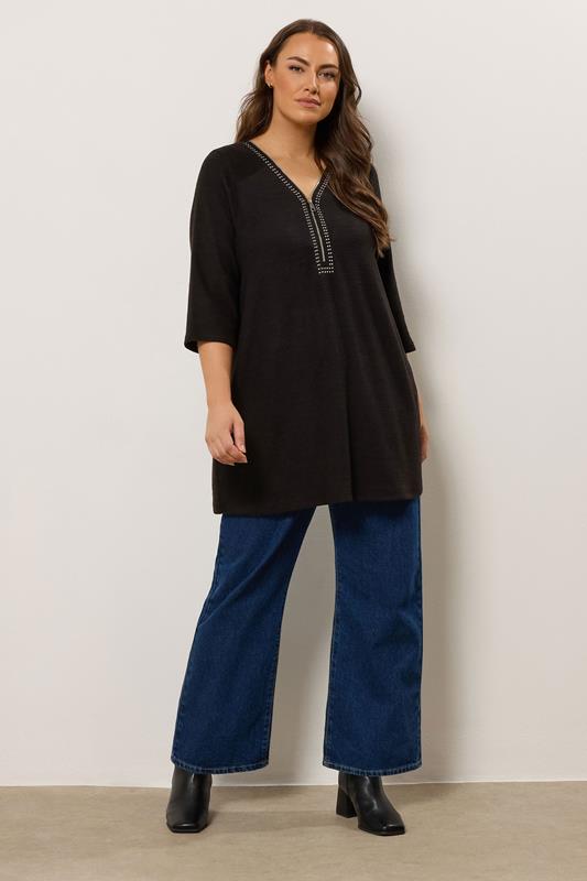 EVANS Plus Size Black Zip Front Stud Detail Top | Evans 1