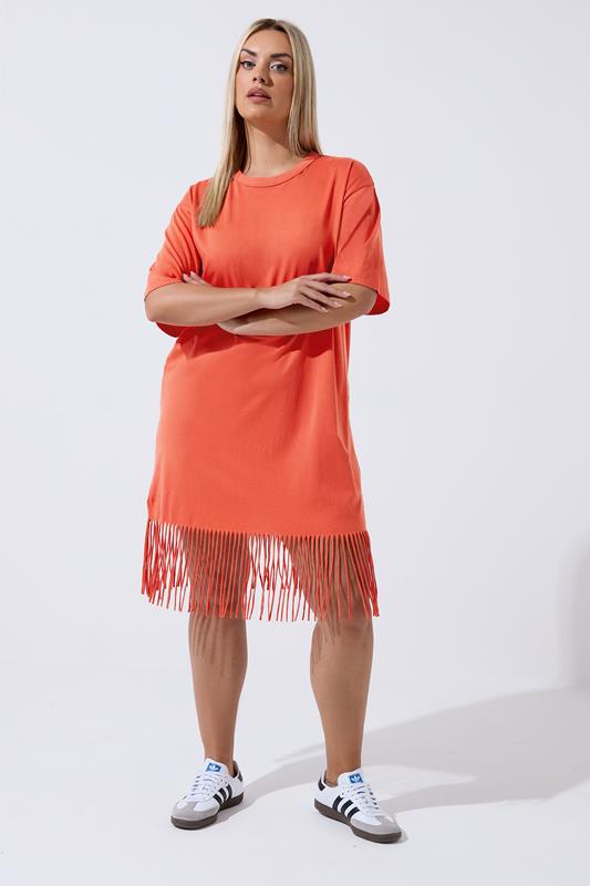 LIMITED COLLECTION Plus Size Orange Tassel Beach Dress | Yours Clothing 1