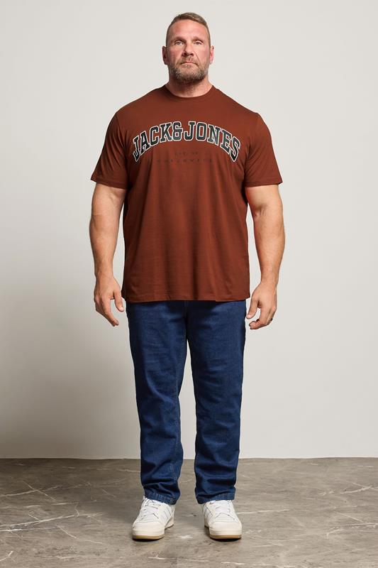 JACK & JONES Big & Tall Burnt Henna Red Varsity Logo T-Shirt | BadRhino 1