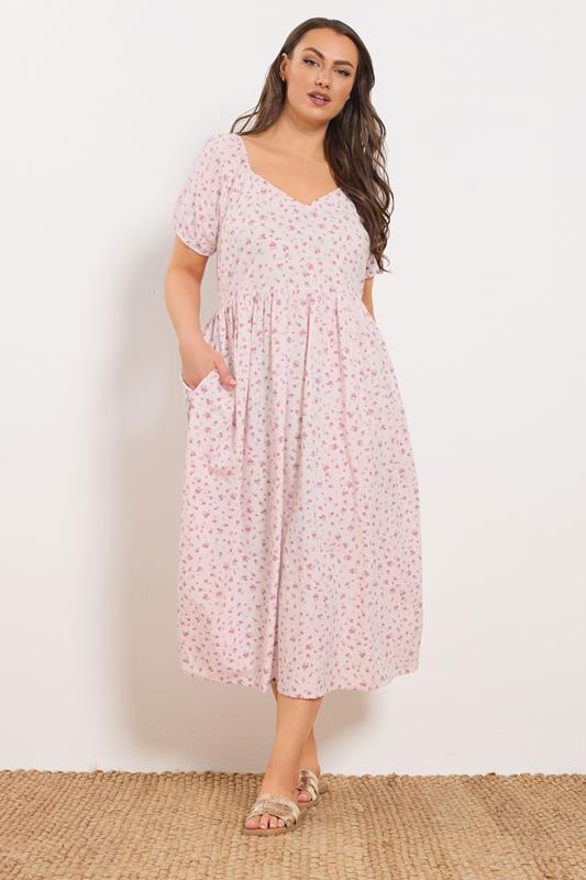  YOURS Curve Pink Ditsy Print Maxi Dress