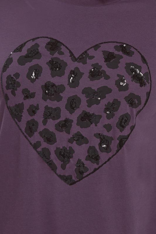 YOURS Curve Purple Leopard Print Sequin Heart T-Shirt | Yours Clothing 4