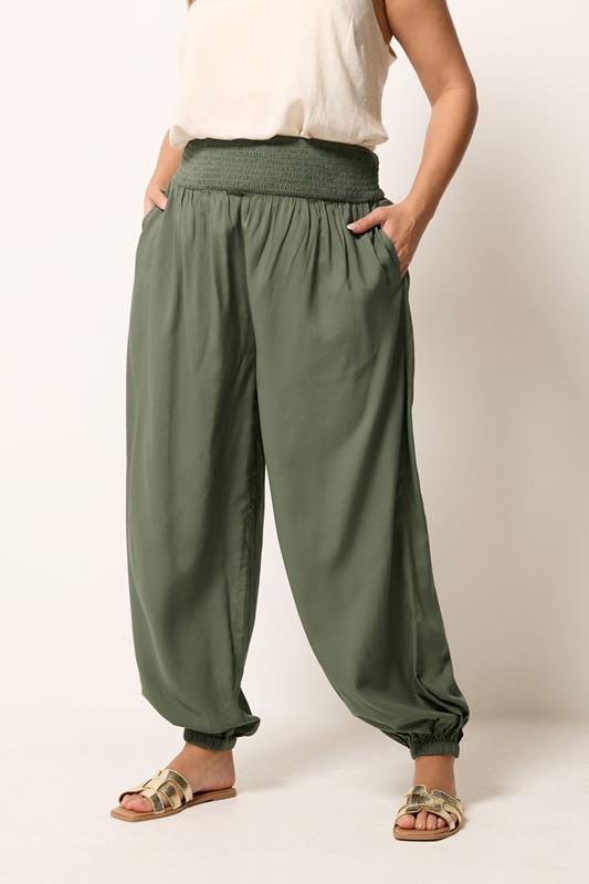 YOURS Curve Khaki Green Balloon Trousers