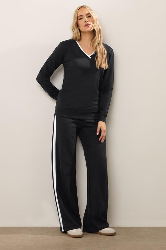  LTS Tall Black Ribbed Striped Wide Leg Joggers