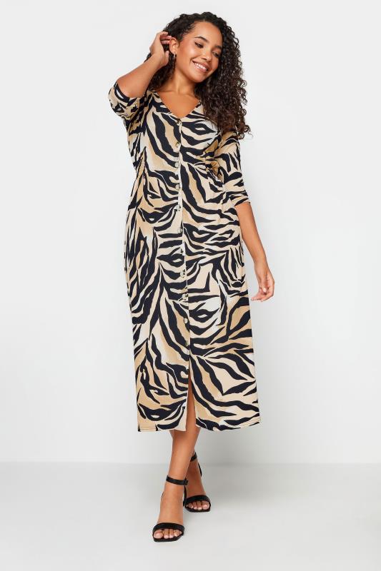 Women's  M&Co Beige Brown Zebra Print Button Through Midaxi Dress