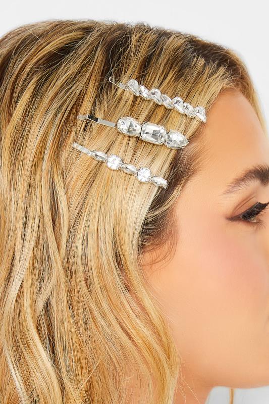Plus Size  Yours 3 PACK Silver Crystal Hairslide Set