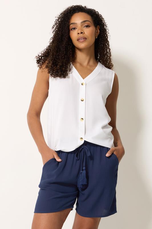  M&Co Navy Blue Crinkle Tie Waist Shorts