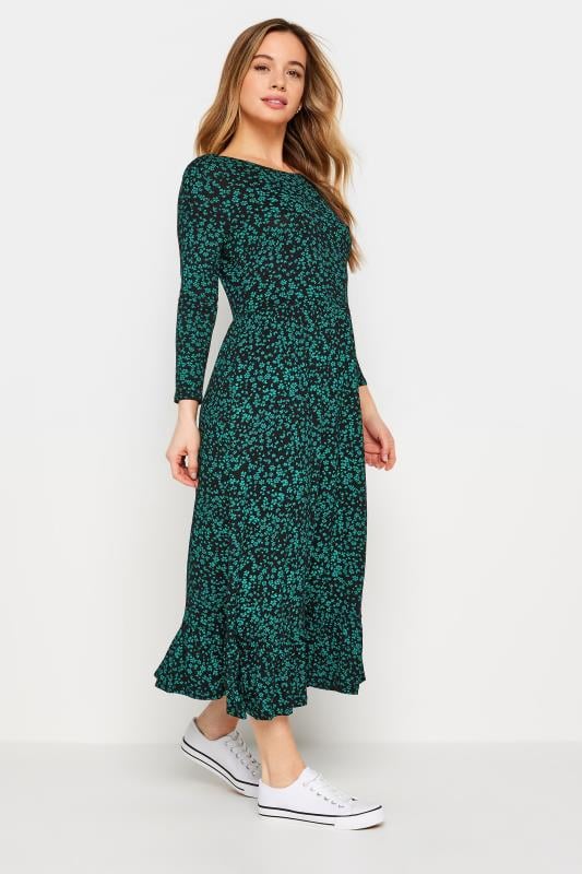 Women's  M&Co Petite Dark Green Ditsy Floral Print Midi Dress